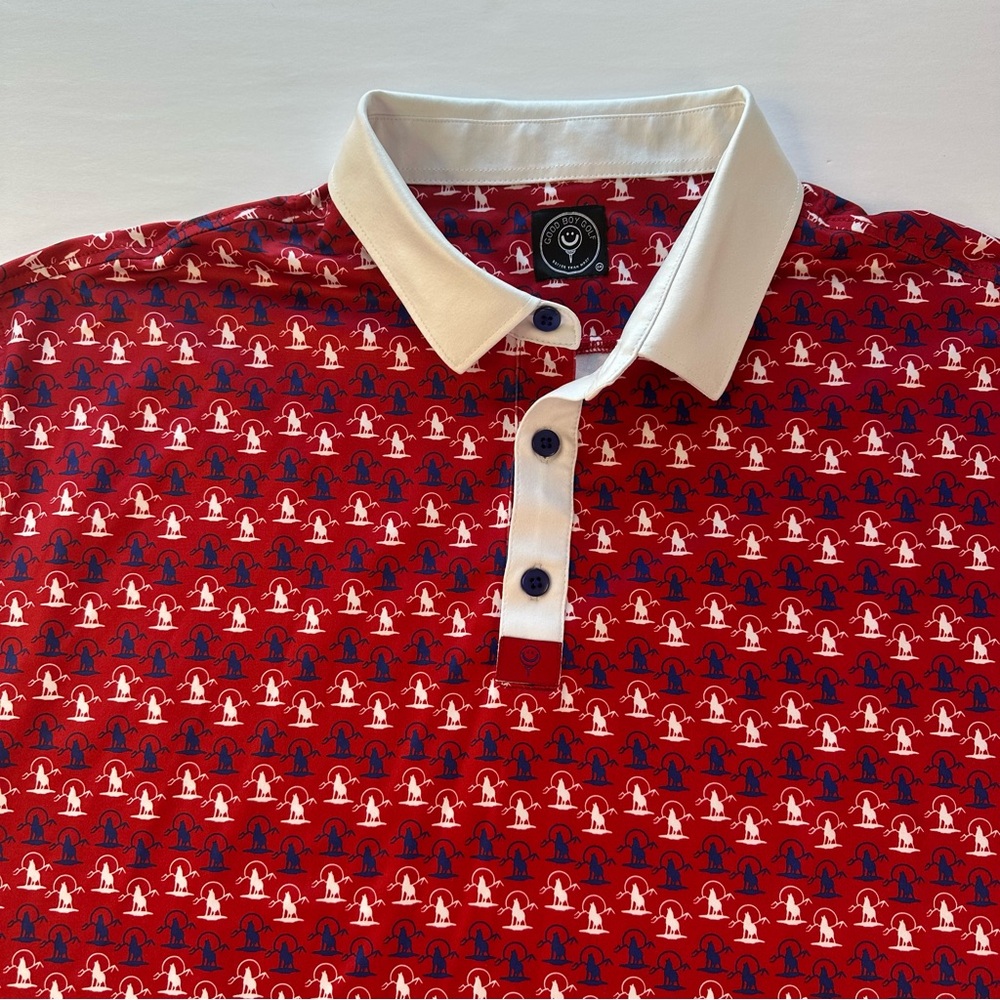 Good Boy Golf Polo Shirt Mens 2XL XXL Red Wolf Performance Athletic Preppy - Picture 3 of 14